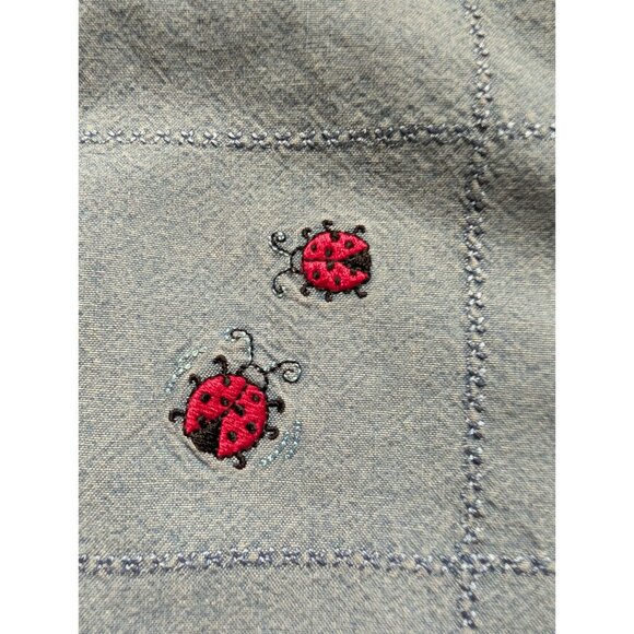 Christopher & Banks XL Denim Embroidered Button-Up Shirt Dragonflies Ladybugs - Picture 7 of 10